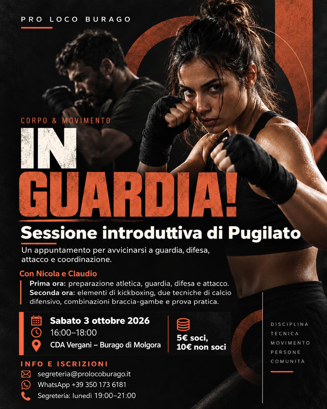 IN GUARDIA! – Pugilato a Burago | 3 ottobre 2026 Locandina IN GUARDIA!, sessione introduttiva di pugilato a Burago il 3 ottobre 2026