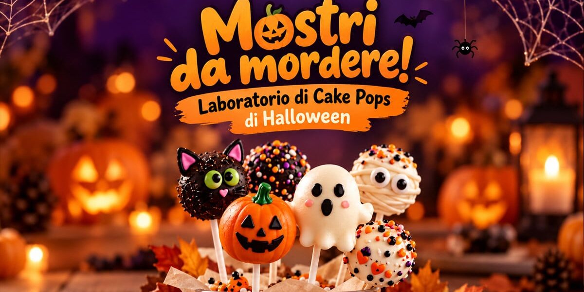 Laboratorio di Cake Pops di Halloween a Burago di Molgora con dolcetti decorati a forma di zucca, fantasma e mostriciattoli